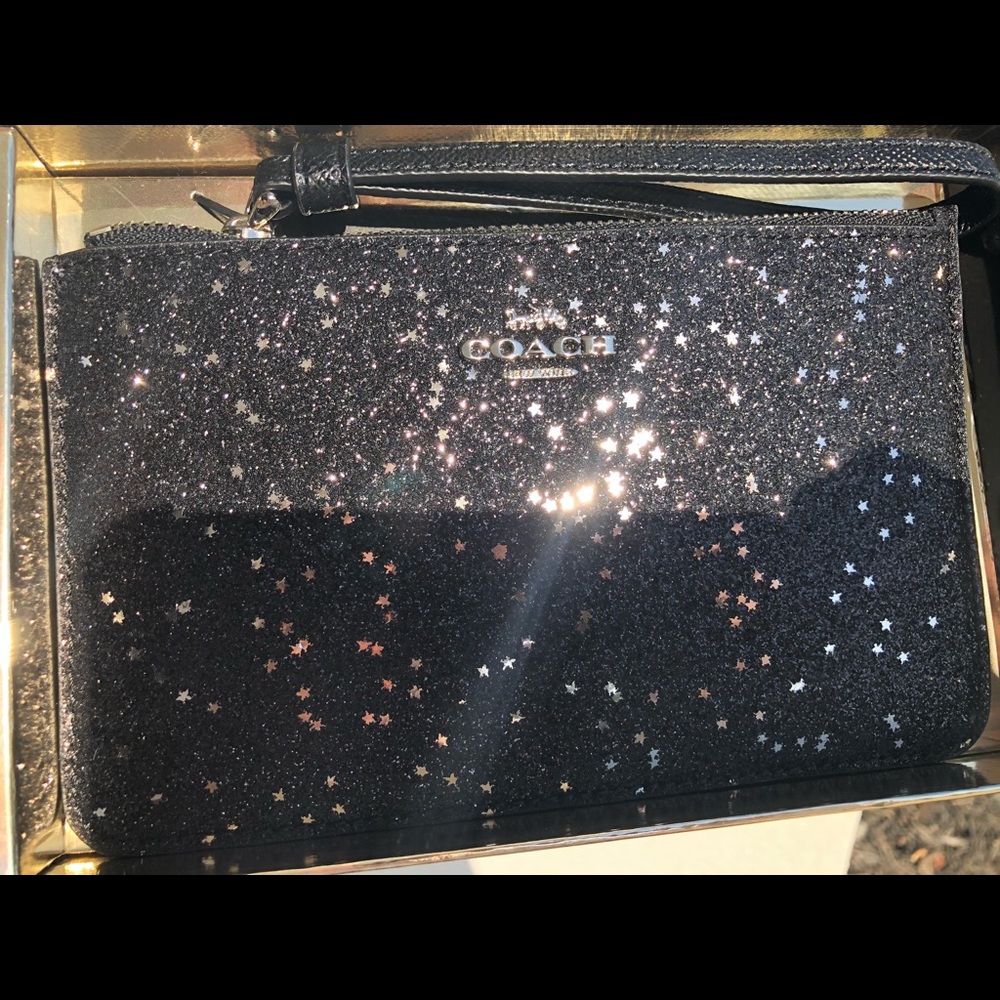 Black with silver glitter stars Coach wallet